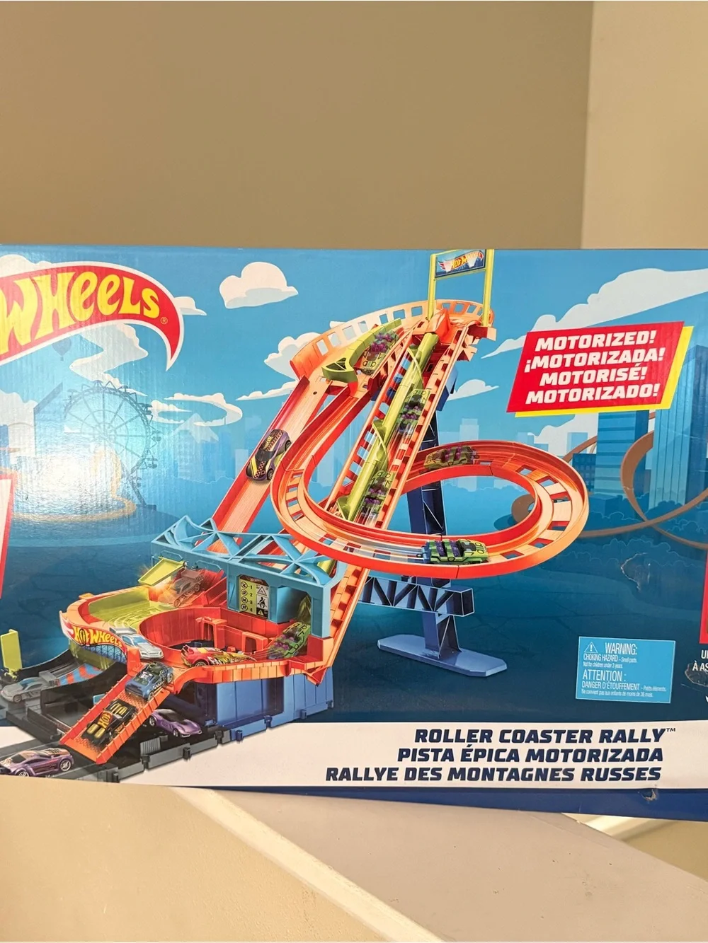 Hot Wheels City Motorized Roller Coaster Rally Vehicle Playset, 5 Cars Included